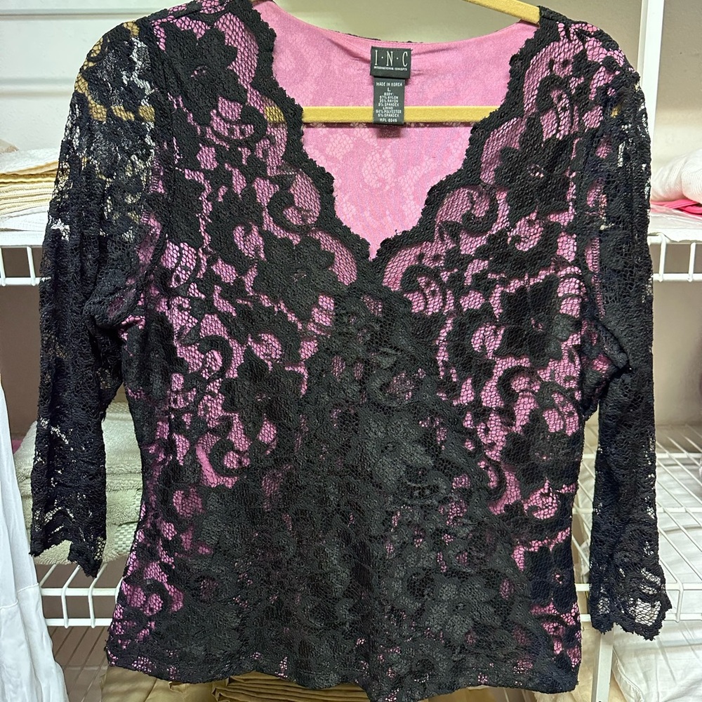 I.N.C pink/black lace blouse